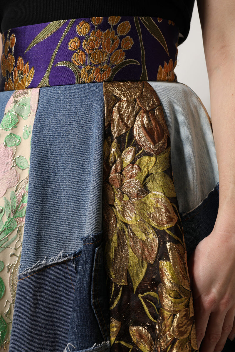 Jupe Midi Multicolore Patchwork Taille Haute Dolce & Gabbana