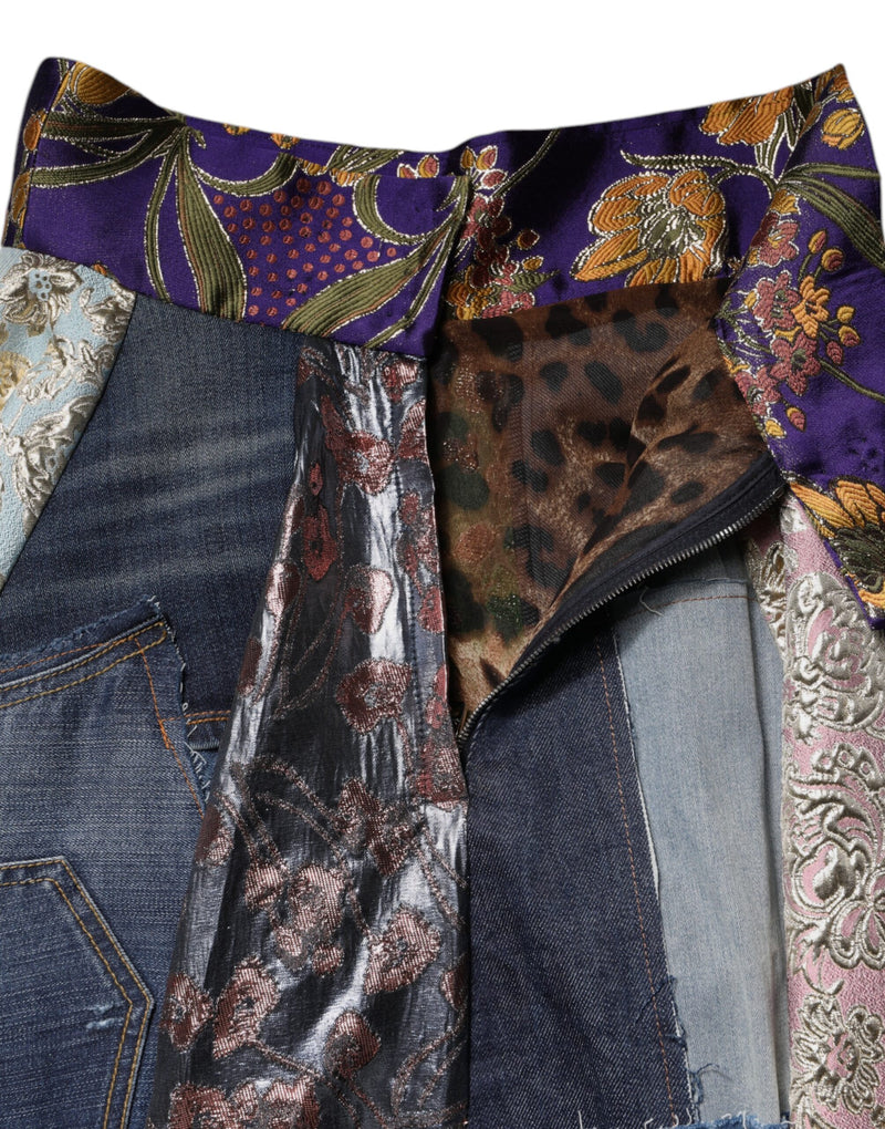 Jupe Midi Multicolore Patchwork Taille Haute Dolce & Gabbana
