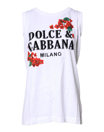 Dolce & Gabbana White Floral Printed Cotton Sleeveless T-shirt