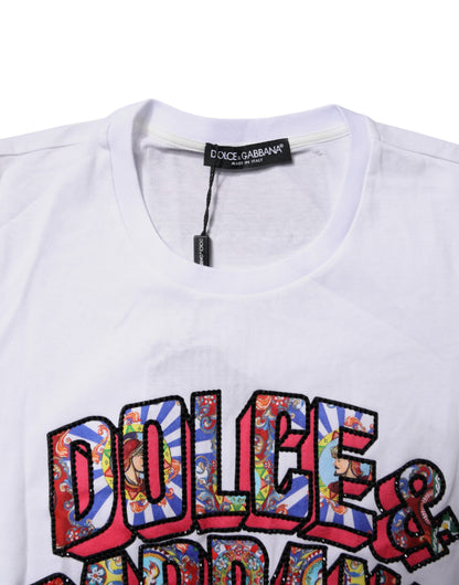 Dolce & Gabbana White Cotton Logo Print Round Neck T-shirt