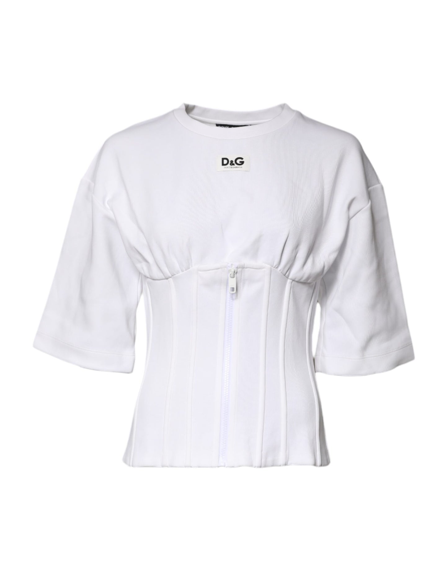 Dolce & Gabbana White Cotton Blend 3/4 Sleeves Blouse Top