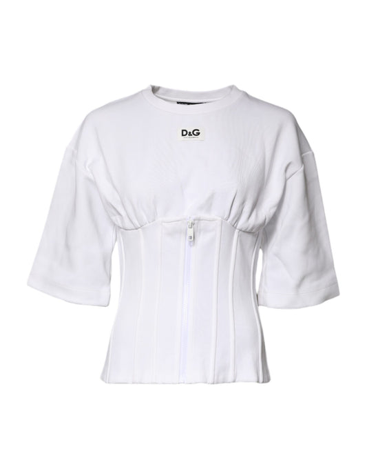 Dolce & Gabbana Blouse Top en Coton Blanc à Manches 3/4