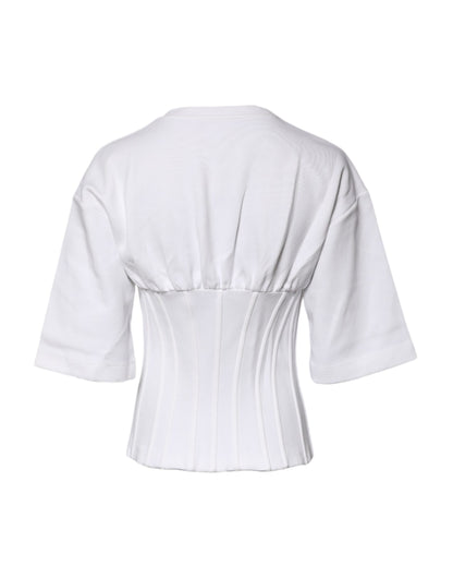 Dolce & Gabbana White Cotton Blend 3/4 Sleeves Blouse Top