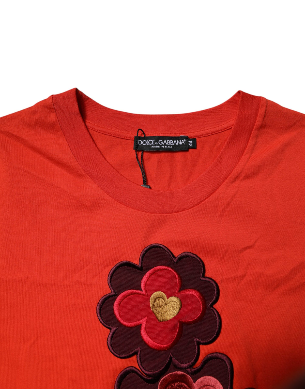 Dolce & Gabbana T-shirt en coton rouge avec broderie florale