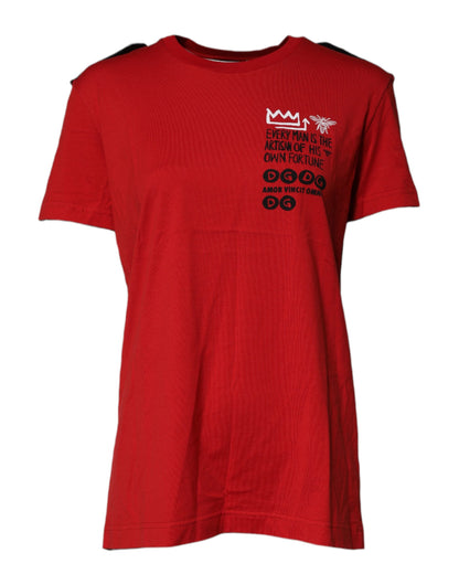 Dolce & Gabbana rood katoenen T-shirt met opdruk en ronde hals.