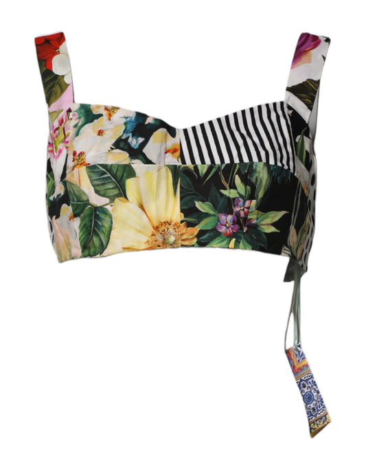 Dolce & Gabbana Multicolor Crop Top met V-hals en Patchwork