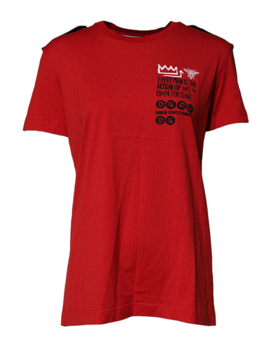 Dolce & Gabbana T-shirt Rouge en Coton à Col Rond et Manches Courtes