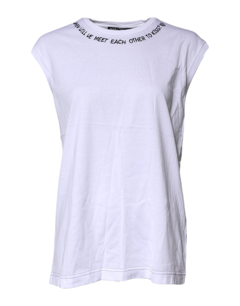 Dolce & Gabbana White Cotton Sleeveless Printed Tank T-shirt