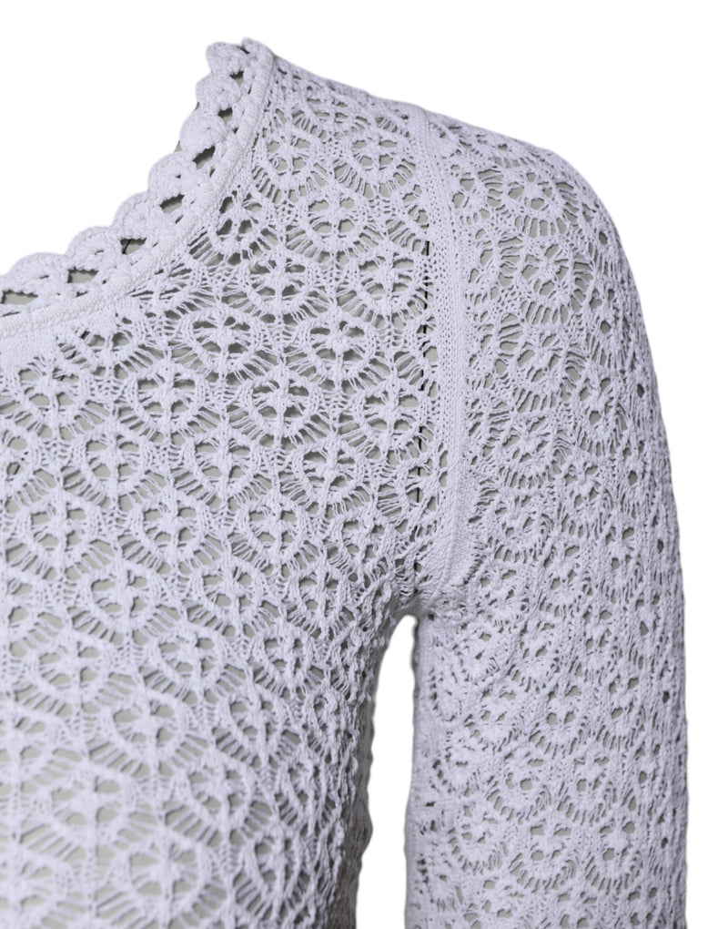 Dolce & Gabbana Top Court Crochet Blanc en Viscose à Manches Courtes