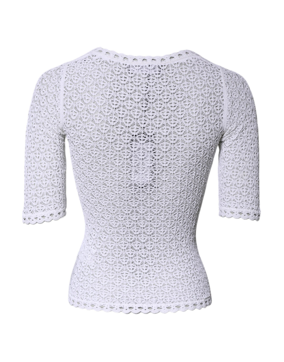 Dolce & Gabbana Top Court Crochet Blanc en Viscose à Manches Courtes