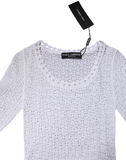 Dolce & Gabbana White Viscose Short Sleeve Crochet Top