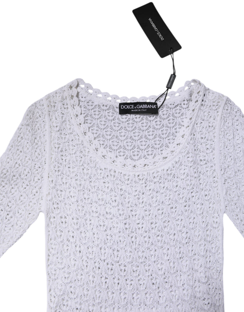 Dolce & Gabbana Top Court Crochet Blanc en Viscose à Manches Courtes