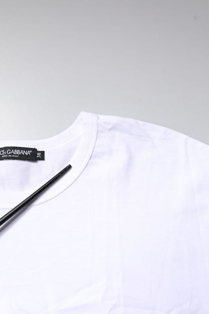 Dolce & Gabbana White Cotton Crew Neck Cropped Top T-shirt