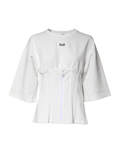 Dolce & Gabbana White Cotton Blend 3/4 Sleeves Blouse Top