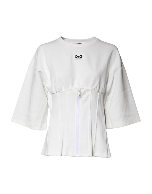 Dolce & Gabbana White Cotton Blend 3/4 Sleeves Blouse Top