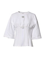 Dolce & Gabbana Blouse Top en Coton Blanc à Manches 3/4
