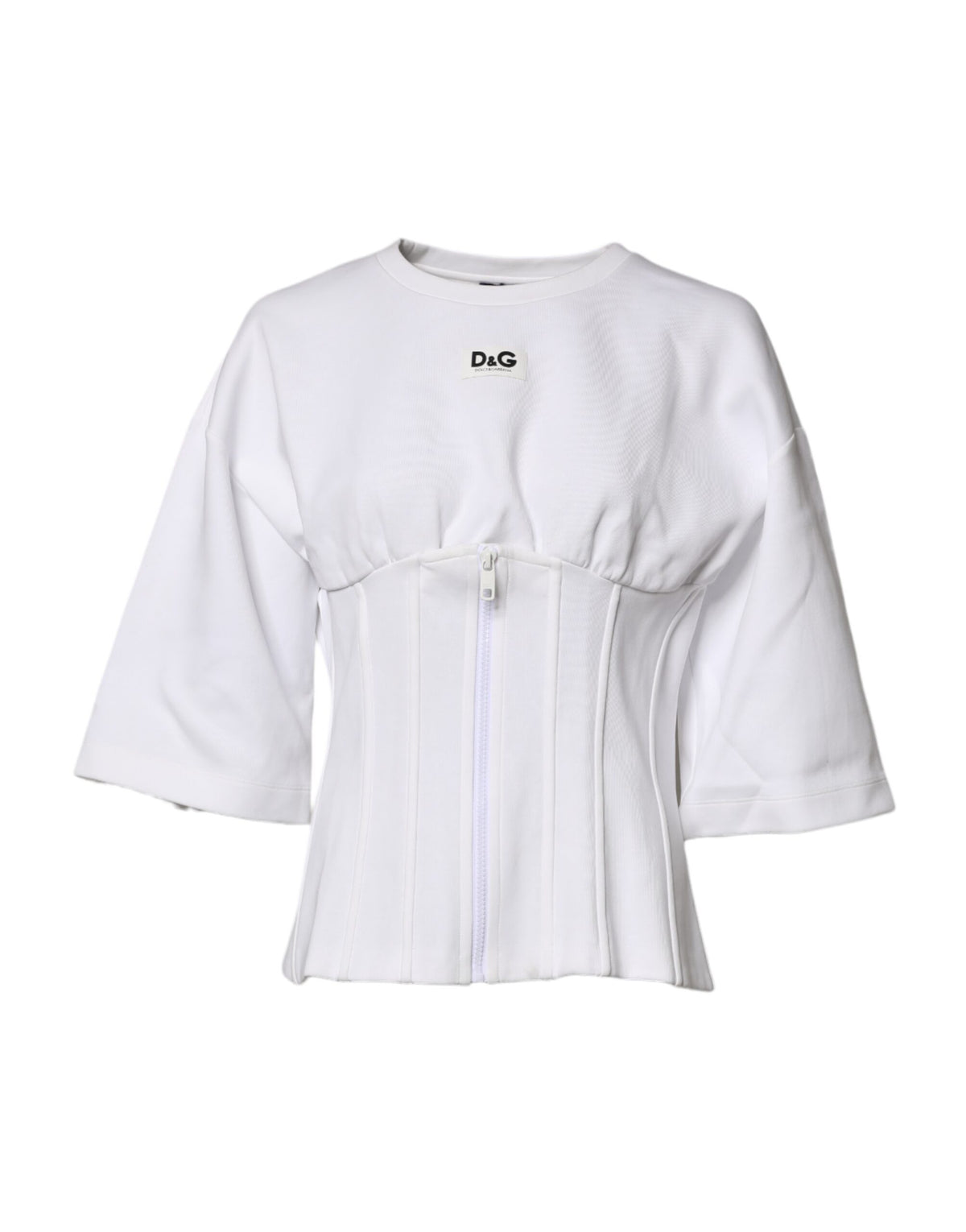 Dolce & Gabbana Blouse Top en Coton Blanc à Manches 3/4