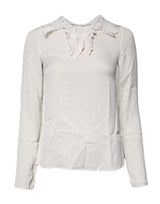 Dolce & Gabbana Blouse Top en Dentelle Florale Crème à Manches Longues