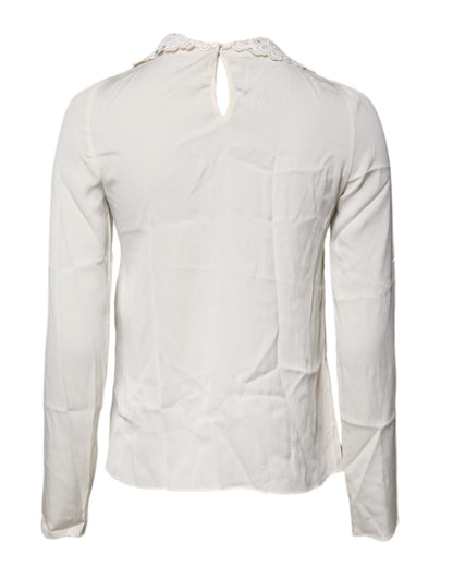 Dolce & Gabbana Cream Floral Lace Long Sleeves Blouse Top