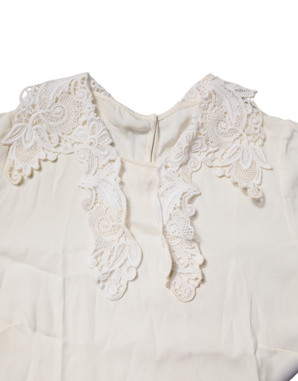 Dolce & Gabbana Blouse Top en Dentelle Florale Crème à Manches Longues