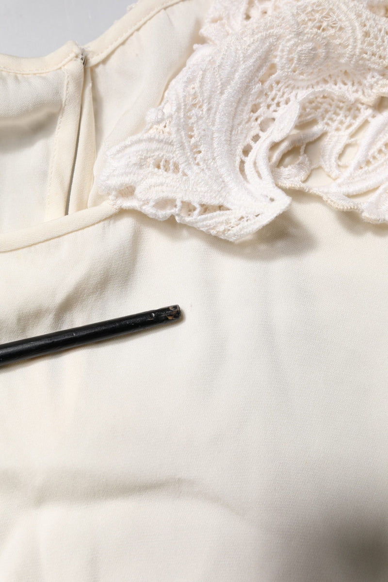 Dolce & Gabbana Blouse Top en Dentelle Florale Crème à Manches Longues