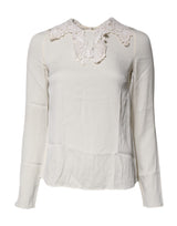 Dolce & Gabbana Blouse Top en Dentelle Florale Crème à Manches Longues