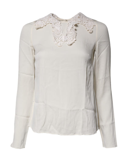 Dolce & Gabbana Cream Floral Lace Long Sleeves Blouse Top