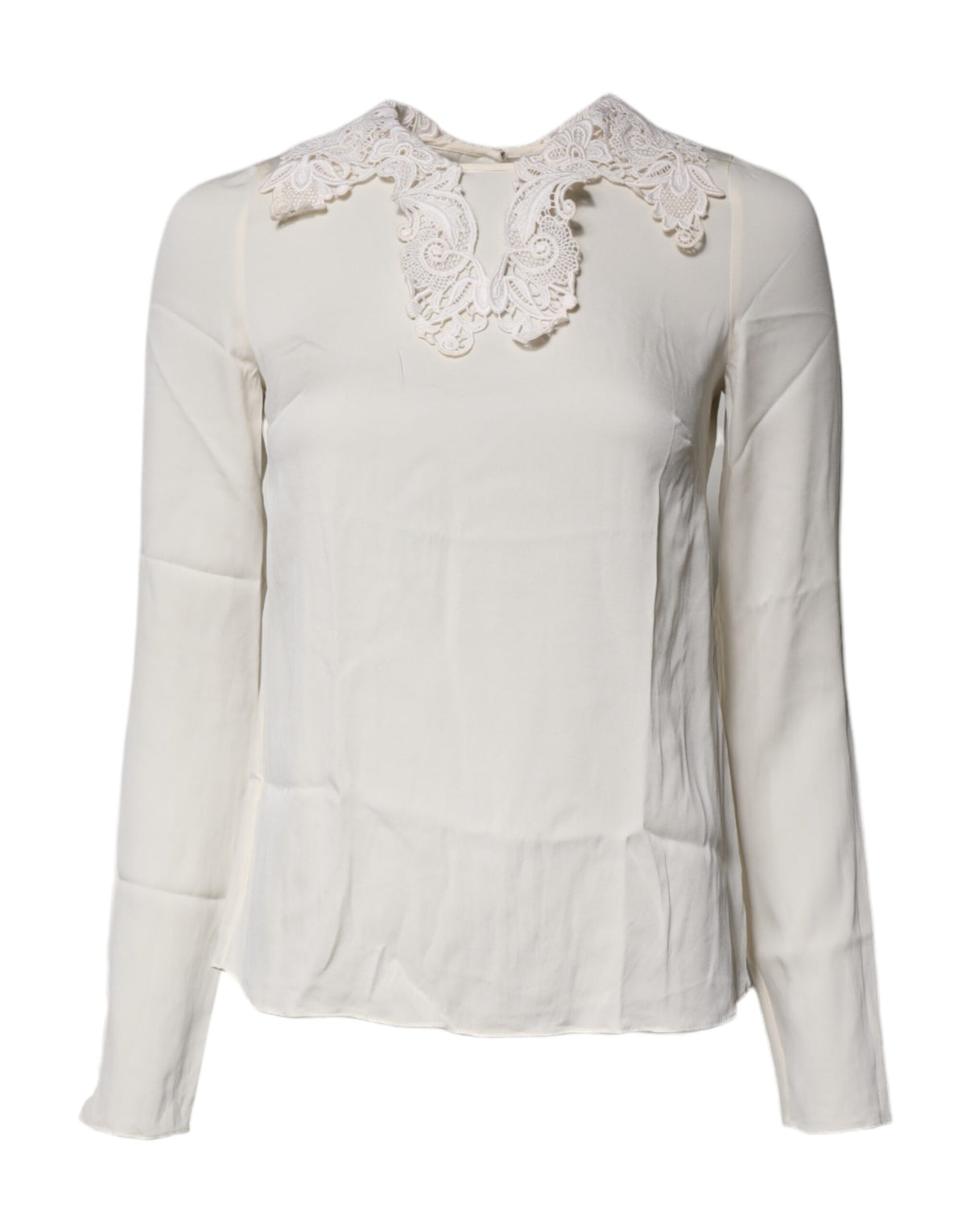 Dolce & Gabbana Blouse Top en Dentelle Florale Crème à Manches Longues
