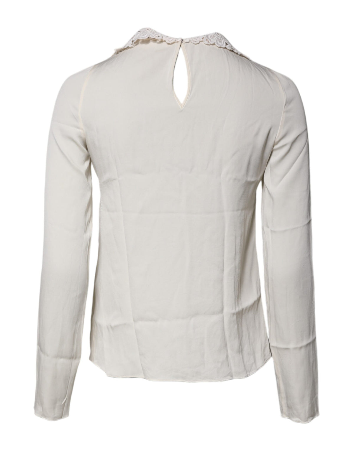 Dolce & Gabbana Blouse Top en Dentelle Florale Crème à Manches Longues