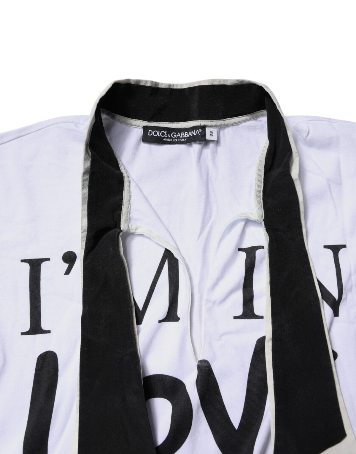 Dolce & Gabbana White Cotton Silk Blend Ascot Collar T-shirt