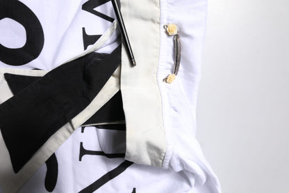 Dolce & Gabbana White Cotton Silk Blend Ascot Collar T-shirt