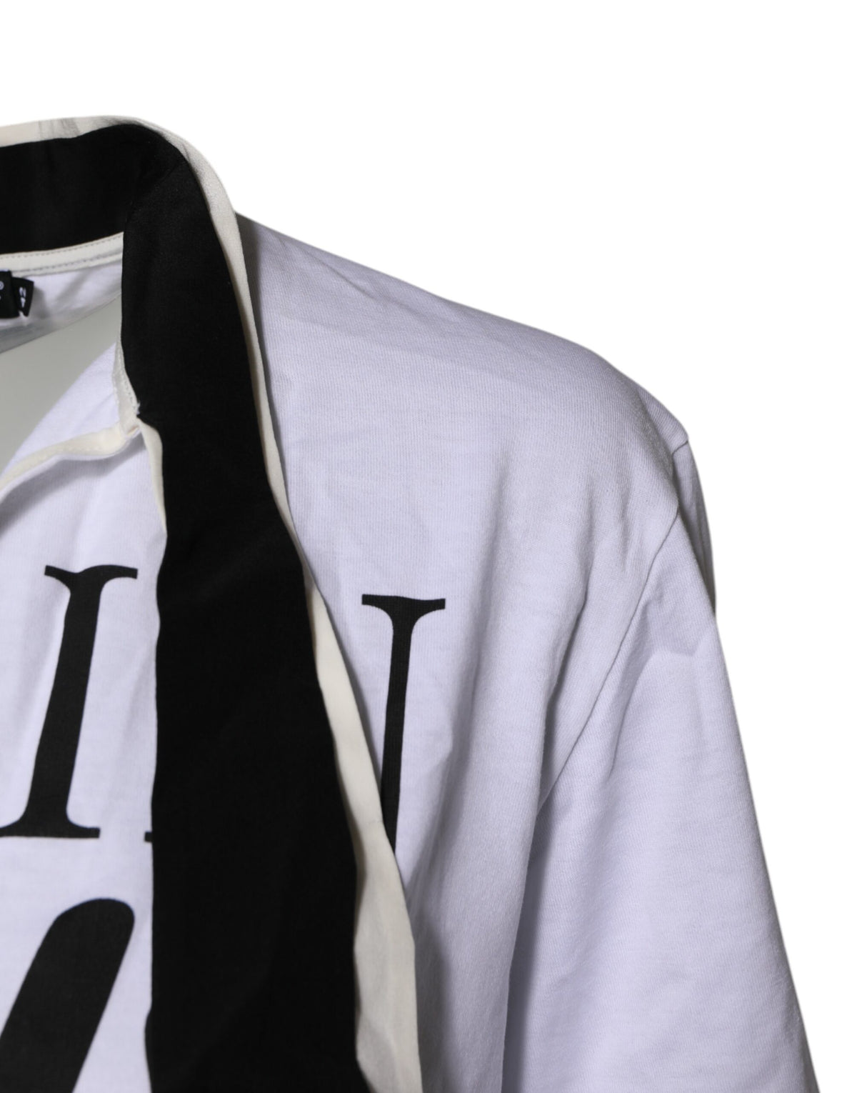 Dolce & Gabbana T-shirt Blanc en Mélange de Coton et Soie avec Col Ascot