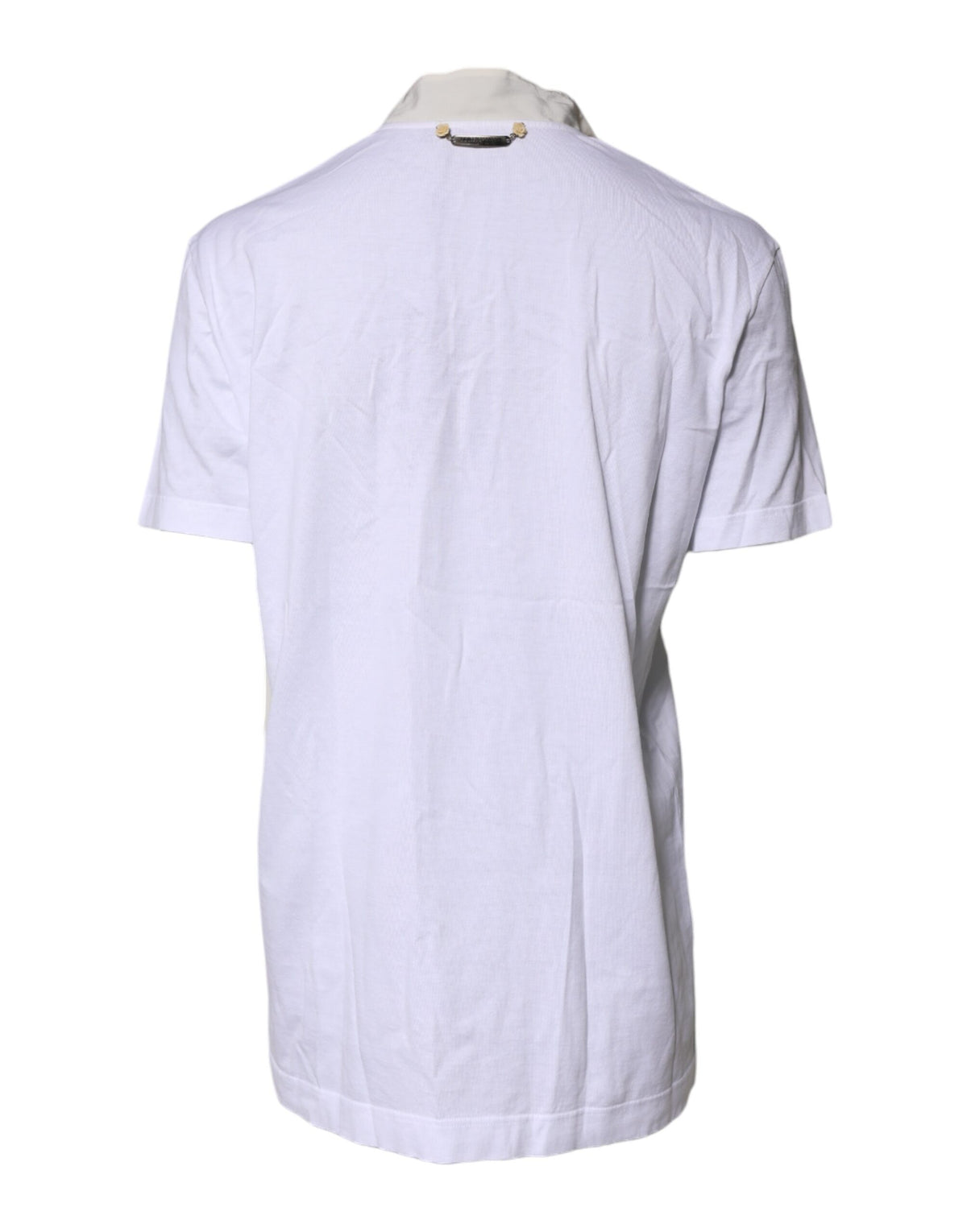 Dolce & Gabbana T-shirt Blanc en Mélange de Coton et Soie avec Col Ascot
