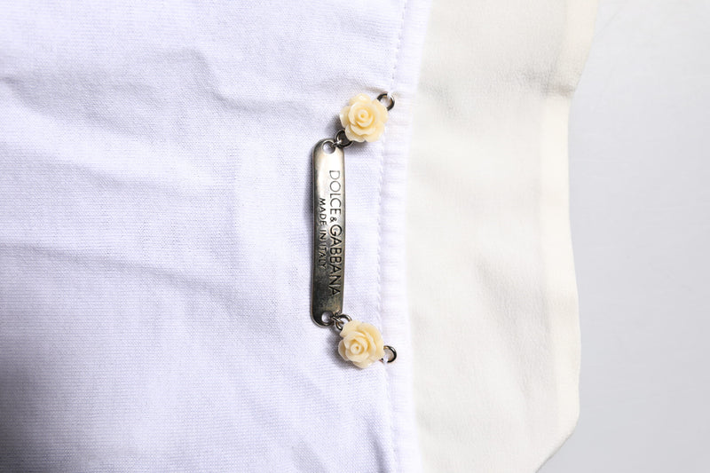 Dolce & Gabbana White Cotton Silk Blend Ascot Collar T-shirt