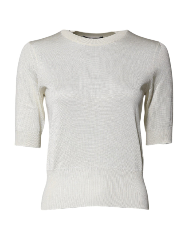 Dolce & Gabbana Blouse en Soie Crème à Manches Courtes