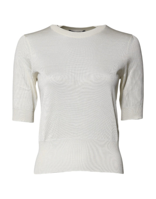 Dolce & Gabbana Blouse en Soie Crème à Manches Courtes