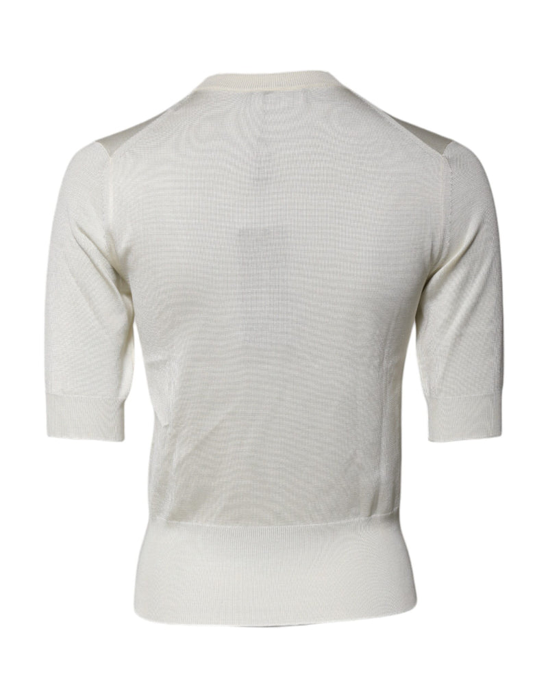 Dolce & Gabbana Blouse en Soie Crème à Manches Courtes