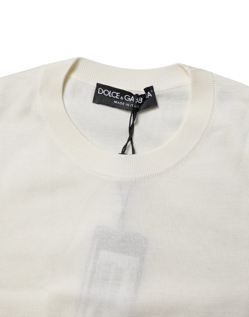 Dolce & Gabbana Blouse en Soie Crème à Manches Courtes