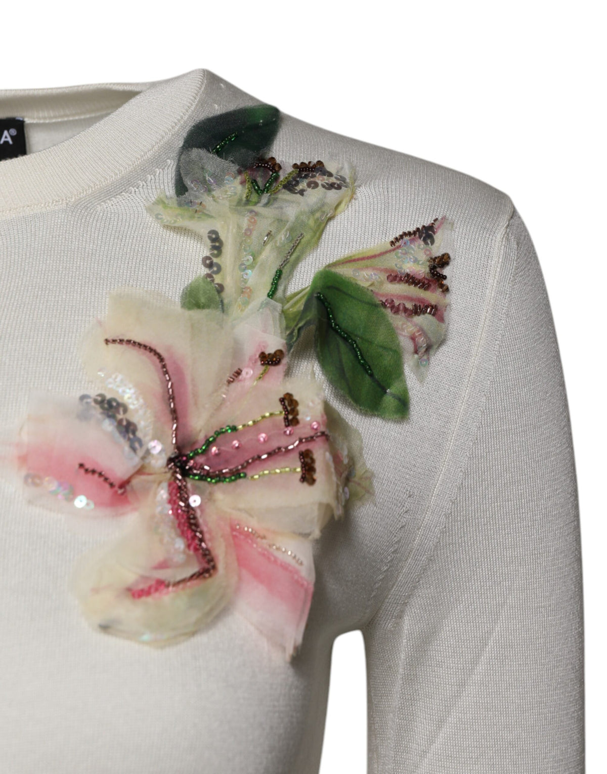 Dolce & Gabbana Cardigan en Soie Écru avec Fleur