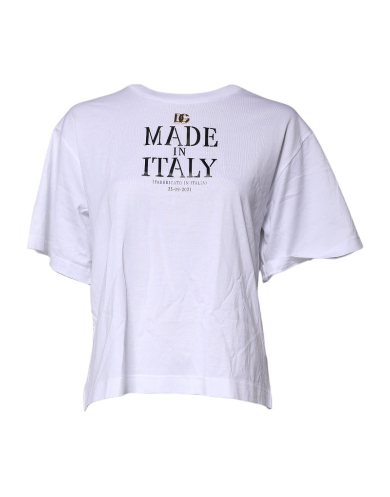 Dolce & Gabbana White Printed Round Neck Cotton T-Shirt