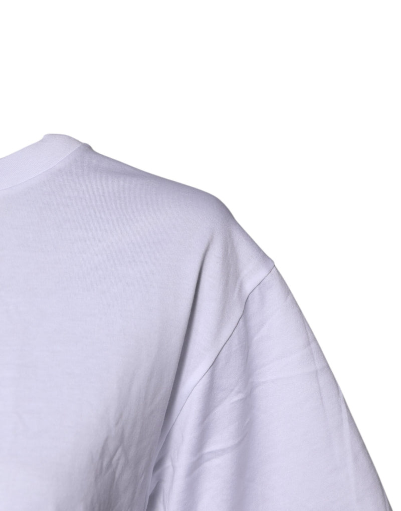 Dolce & Gabbana White Printed Round Neck Cotton T-Shirt