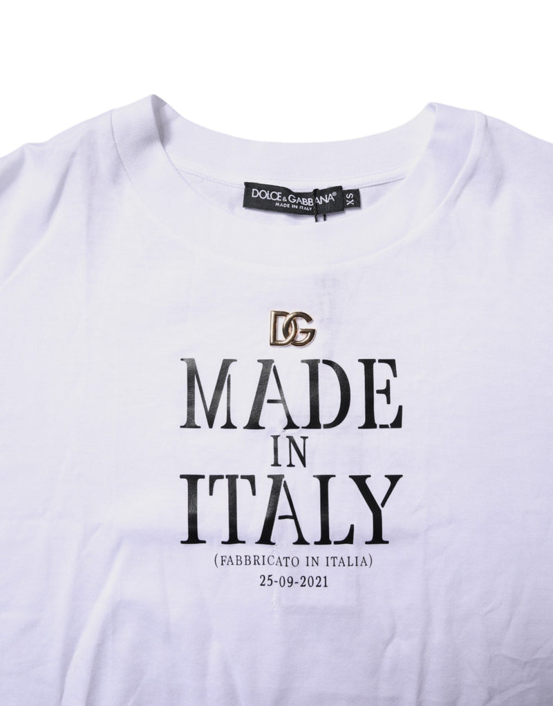 Dolce & Gabbana White Printed Round Neck Cotton T-Shirt
