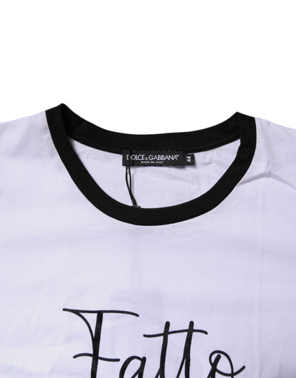 Dolce & Gabbana White Printed Round Neck Top Cotton T-shirt