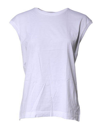 Dolce & Gabbana White Cotton Sleeveless Round Neck Tank Top