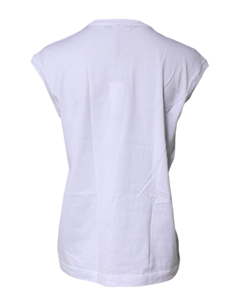 Dolce & Gabbana White Cotton Sleeveless Round Neck Tank Top