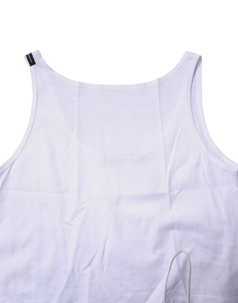 Dolce & Gabbana White Cotton Sleeveless Round Neck Tank Top