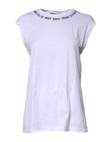 Dolce & Gabbana White Cotton Sleeveless Printed Tank T-shirt
