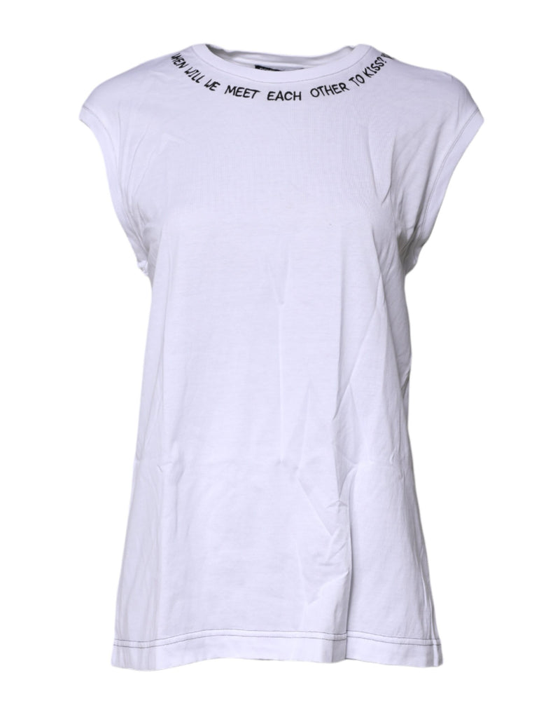 Dolce & Gabbana White Cotton Sleeveless Printed Tank T-shirt