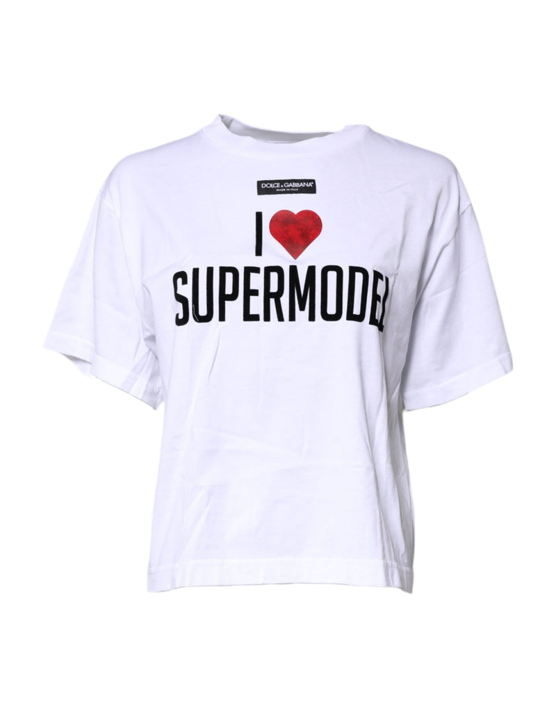 Dolce & Gabbana White Printed Round Neck Cotton T-shirt