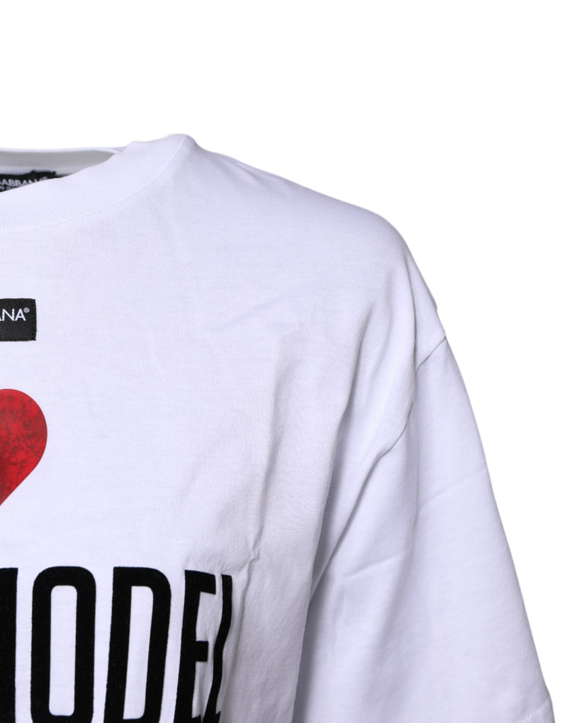 Dolce & Gabbana White Printed Round Neck Cotton T-shirt
